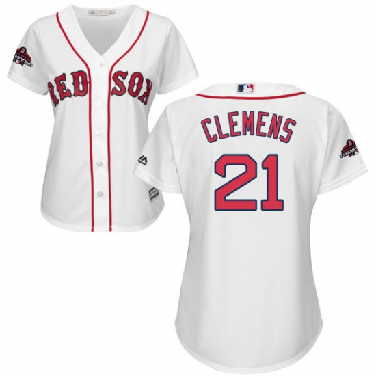 Women's Majestic Boston Red Sox #21 Roger Clemens Authentic White Home 2018 World Series Champions MLB Jersey - Ujersey