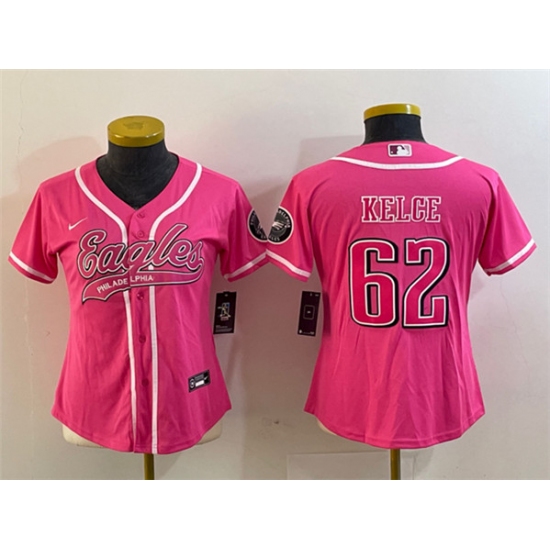 Women's Philadelphia Eagles #62 Jason Kelce Pink Cool Base Stitched Baseball Jersey - Ujersey