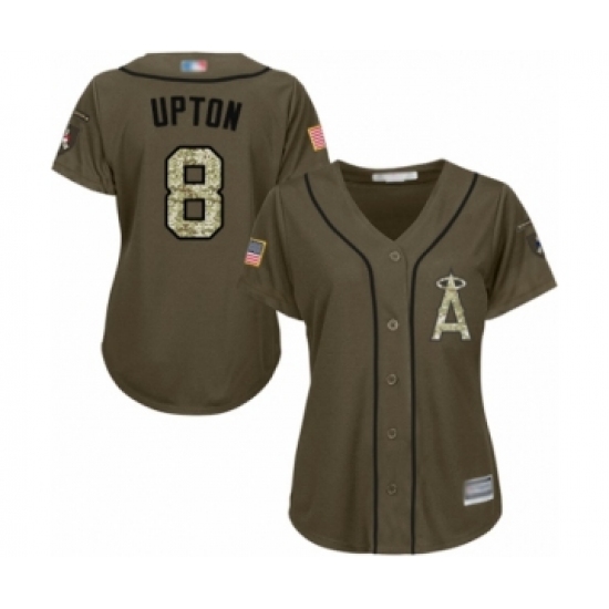 Women's Los Angeles Angels of Anaheim #8 Justin Upton Authentic Green Salute to Service Baseball Jersey - Ujersey