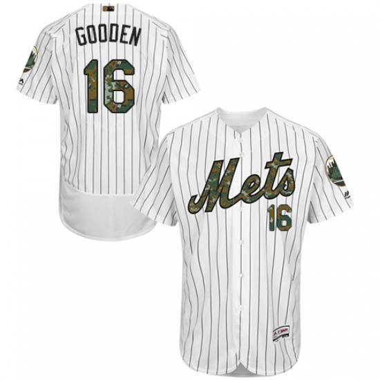 Men's Majestic New York Mets #16 Dwight Gooden Authentic White 2016 Memorial Day Fashion Flex Base MLB Jersey - Ujersey