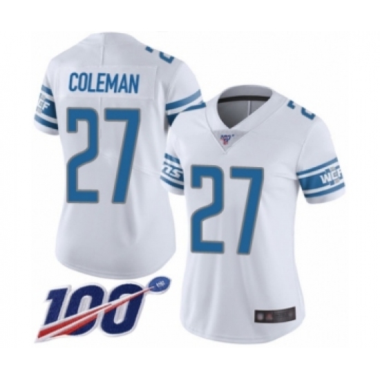 Women's Detroit Lions #27 Justin Coleman White Vapor Untouchable Limited Player 100th Season Football Jersey - Ujersey