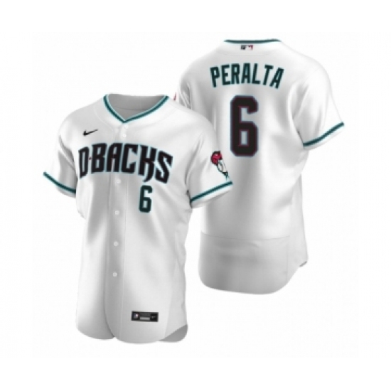 Men's Arizona Diamondbacks #6 David Peralta Nike White Teal Authentic 2020 Alternate Jersey - Ujersey