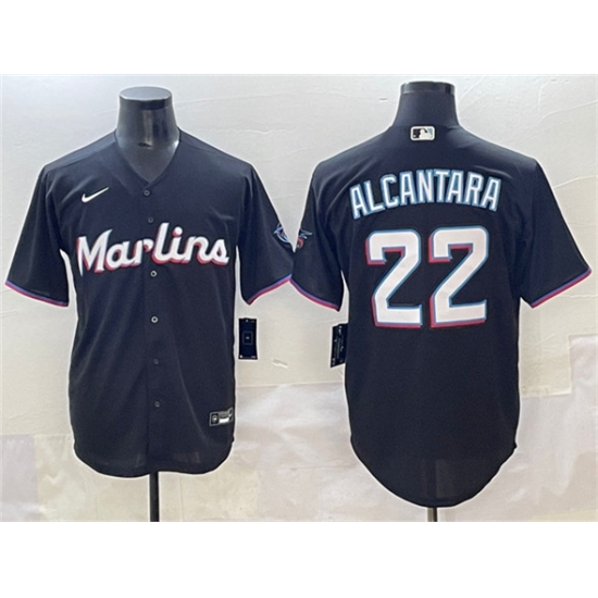 Men's Miami Marlins #22 Sandy Alcantara Black Cool Base Stitched Jersey - Ujersey