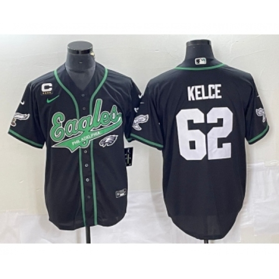 Men's Nike Philadelphia Eagles #62 Jason Kelce Black C Cool Base Stitched Baseball Jersey - Ujersey