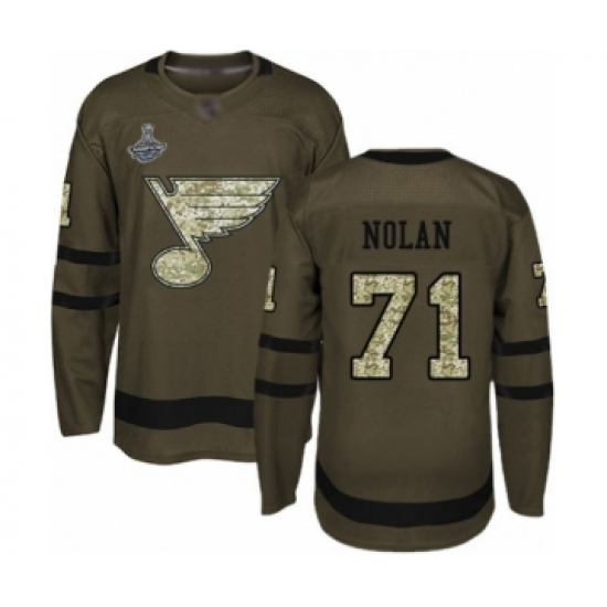 Youth St. Louis Blues #71 Jordan Nolan Authentic Green Salute to Service 2019 Stanley Cup Champions Hockey Jersey