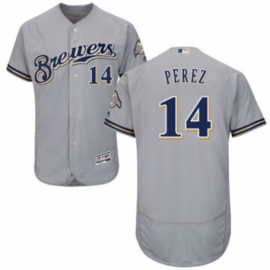 Men's Majestic Milwaukee Brewers #14 Hernan Perez Grey Road Flex Base Authentic Collection MLB Jersey - Ujersey
