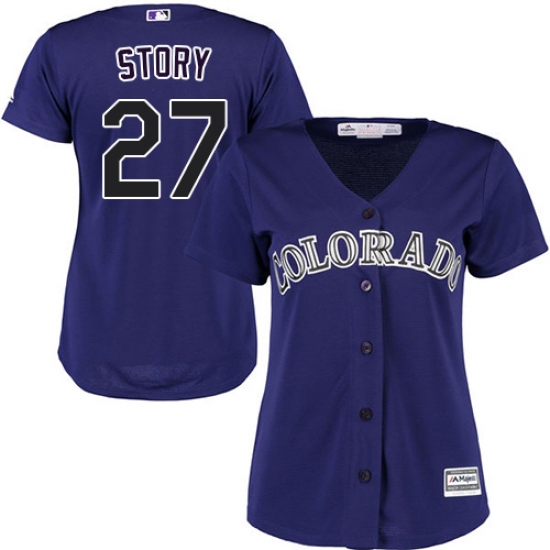 Women's Majestic Colorado Rockies #27 Trevor Story Authentic Purple Alternate 1 Cool Base MLB Jersey - Ujersey