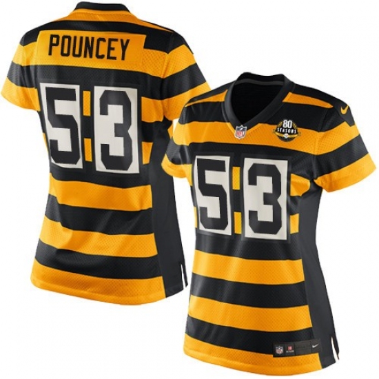 Women's Nike Pittsburgh Steelers #53 Maurkice Pouncey Elite Yellow/Black Alternate 80TH Anniversary Throwback NFL Jersey - Ujersey