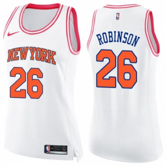 Women's Nike New York Knicks #26 Mitchell Robinson Swingman White/Pink Fashion NBA Jersey - Ujersey