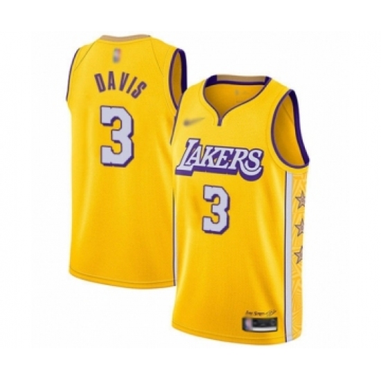 Youth Los Angeles Lakers #3 Anthony Davis Swingman Gold Basketball Jersey - 2019 20 City Edition - Ujersey