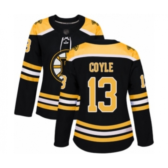 Women's Boston Bruins #13 Charlie Coyle Authentic Black Home Hockey Jersey - Ujersey