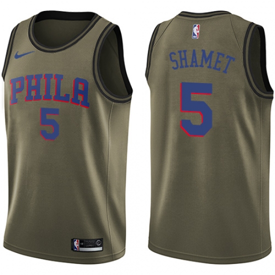 Men's Nike Philadelphia 76ers #5 Landry Shamet Swingman Green Salute to Service NBA Jersey - Ujersey