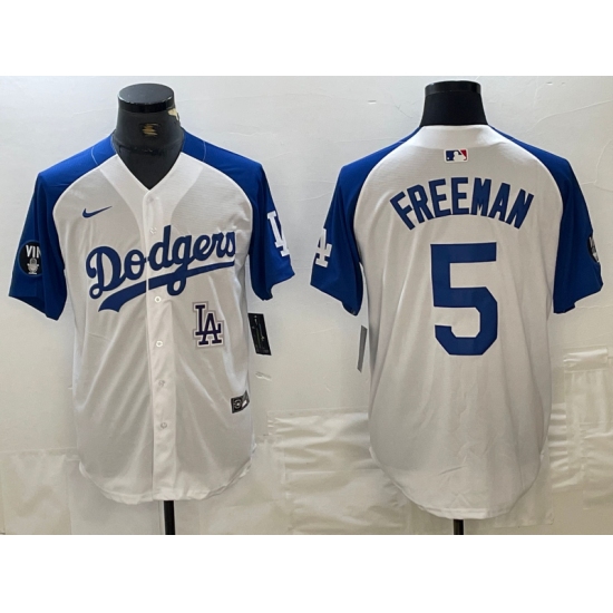 Men's Los Angeles Dodgers #5 Freddie Freeman White Blue Fashion Stitched Cool Base Limited Jersey - Ujersey