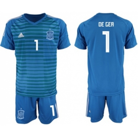 Spain #1 De Gea Blue Goalkeeper Soccer Country Jersey