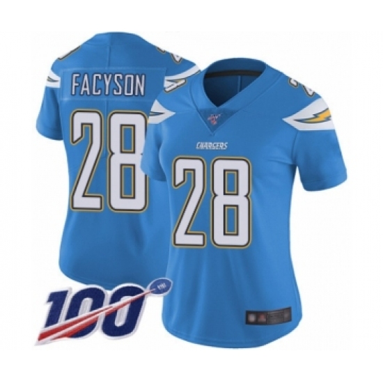 Women's Los Angeles Chargers #28 Brandon Facyson Electric Blue Alternate Vapor Untouchable Limited Player 100th Season Football Jersey - Ujersey