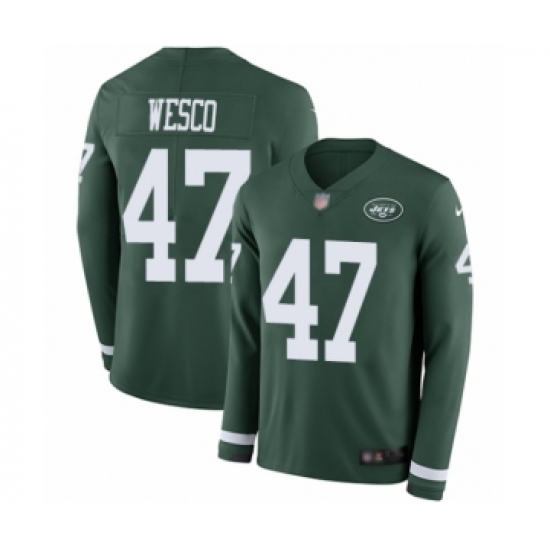 Men's New York Jets #47 Trevon Wesco Limited Green Therma Long Sleeve Football Jersey - Ujersey