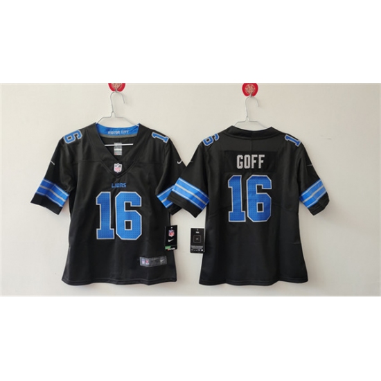 Women's Detroit Lions #16 Jared Goff Black Vapor Football Stitched Jersey(Run Smaller) - Ujersey