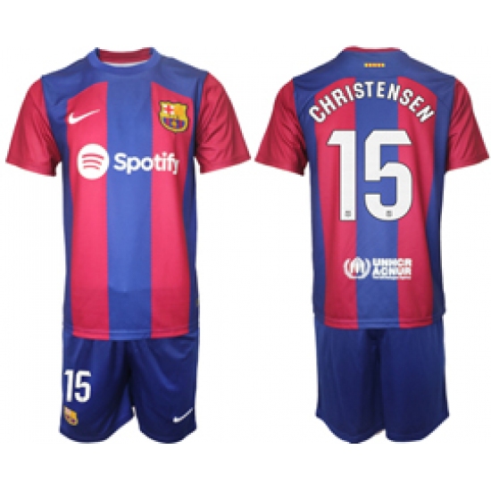 Men's Barcelona #15 Christensen Blue Red 2023-24 Home Soccer Jersey