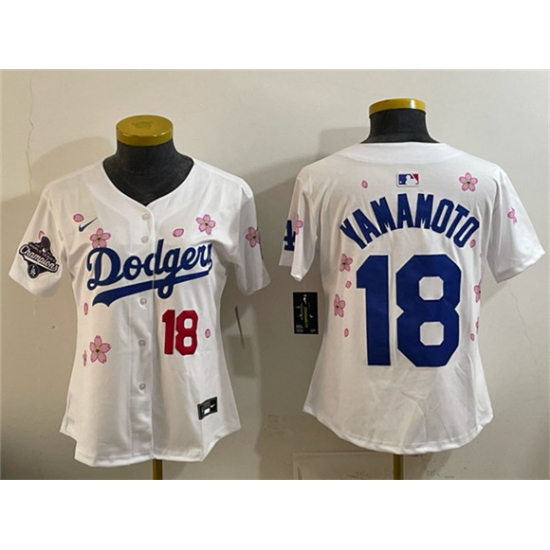 Youth Los Angeles Dodgers #18 Yoshinobu Yamamoto White 2025 World Series Champions Tokyo Series Limited Stitched Baseball Jersey - Ujersey