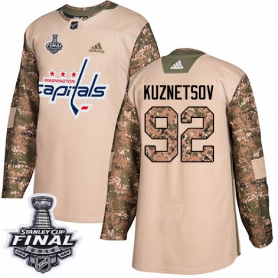 Youth Adidas Washington Capitals #92 Evgeny Kuznetsov Authentic Camo Veterans Day Practice 2018 Stanley Cup Final NHL Jersey - Ujersey