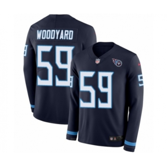 Men's Nike Tennessee Titans #59 Wesley Woodyard Limited Navy Blue Therma Long Sleeve NFL Jersey - Ujersey