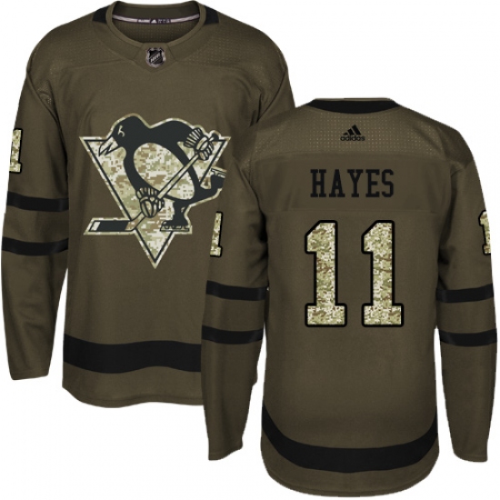 Men's Adidas Pittsburgh Penguins #11 Jimmy Hayes Authentic Green Salute to Service NHL Jersey - Ujersey