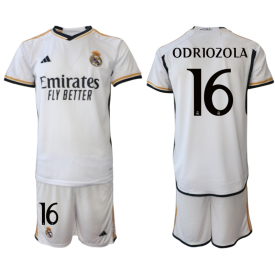 Men's Real Madrid #16 Odriozola 2023-24 White Home Soccer Jersey