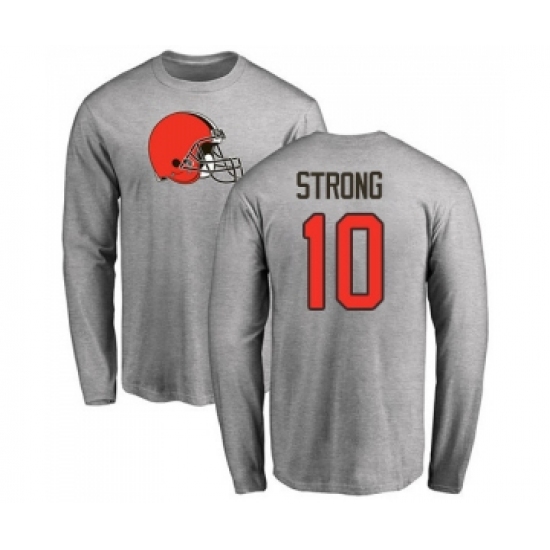 Football Cleveland Browns #10 Jaelen Strong Ash Name & Number Logo Long Sleeve T-Shirt - Ujersey