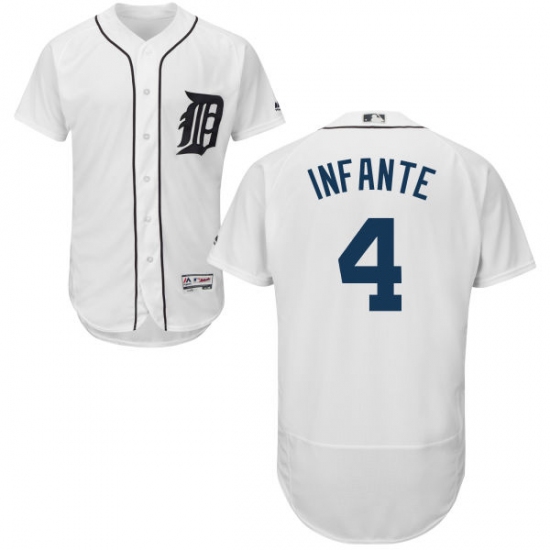 Men's Majestic Detroit Tigers #4 Omar Infante White Flexbase Authentic Collection MLB Jersey - Ujersey