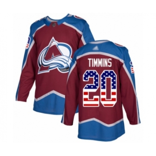 Men's Colorado Avalanche #20 Conor Timmins Authentic Burgundy Red USA Flag Fashion Hockey Jersey - Ujersey