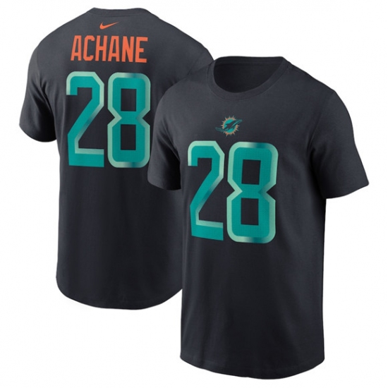 Men's Miami Dolphins #28 De’Von Achane Black 2025 Rivalries Collection Player Name & Number T-Shirt - Ujersey