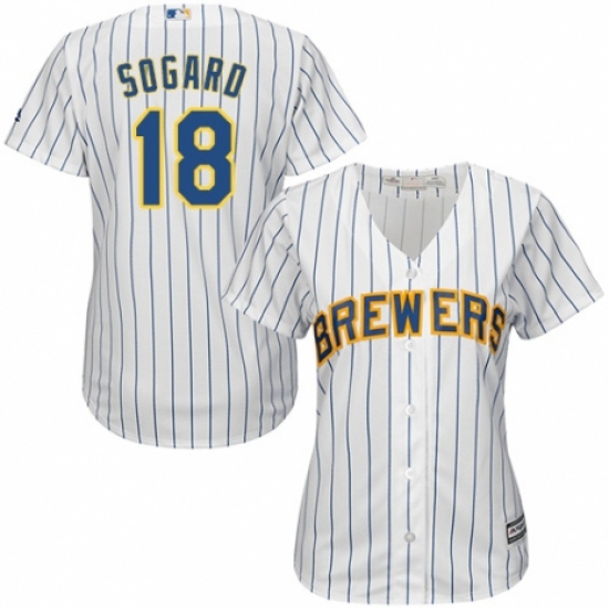 Women's Majestic Milwaukee Brewers #18 Eric Sogard Replica White Home Cool Base MLB Jersey - Ujersey