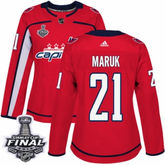 Women's Adidas Washington Capitals #21 Dennis Maruk Authentic Red Home 2018 Stanley Cup Final NHL Jersey - Ujersey