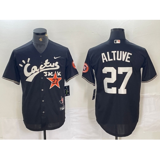 Men's Houston Astros #27 Jose Altuve Black Cactus Jack Cool Base Jersey - Ujersey