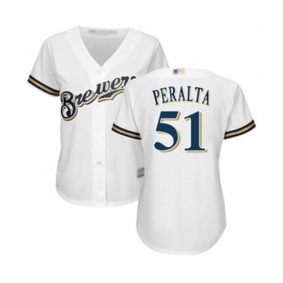 Women's Milwaukee Brewers #51 Freddy Peralta Authentic White Home Cool Base Baseball Player Jersey - Ujersey