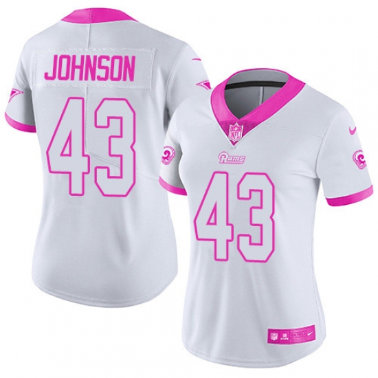 Women's Nike Los Angeles Rams #43 John Johnson Limited White/Pink Rush Fashion NFL Jersey - Ujersey