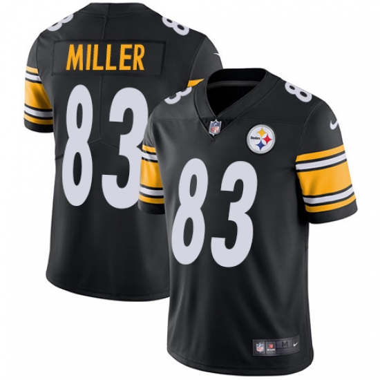Men's Nike Pittsburgh Steelers #83 Heath Miller Black Team Color Vapor Untouchable Limited Player NFL Jersey - Ujersey