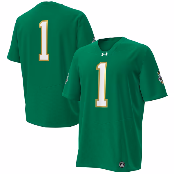 Men's Under Armour #1 Kelly Green Notre Dame Fighting Irish Irish Wear Green Football Twill Replica Jersey