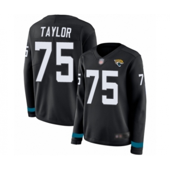 Women's Jacksonville Jaguars #75 Jawaan Taylor Limited Black Therma Long Sleeve Football Jersey - Ujersey