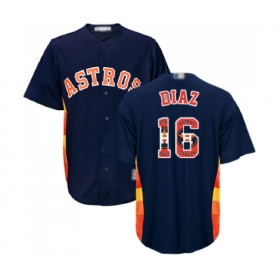 Men's Houston Astros #16 Aledmys Diaz Authentic Navy Blue Team Logo Fashion Cool Base Baseball Jersey - Ujersey