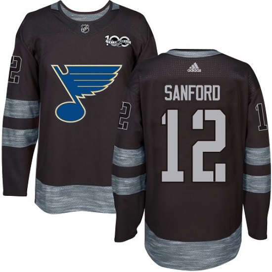 Men's Adidas St. Louis Blues #12 Zach Sanford Authentic Black 1917-2017 100th Anniversary NHL Jersey - Ujersey