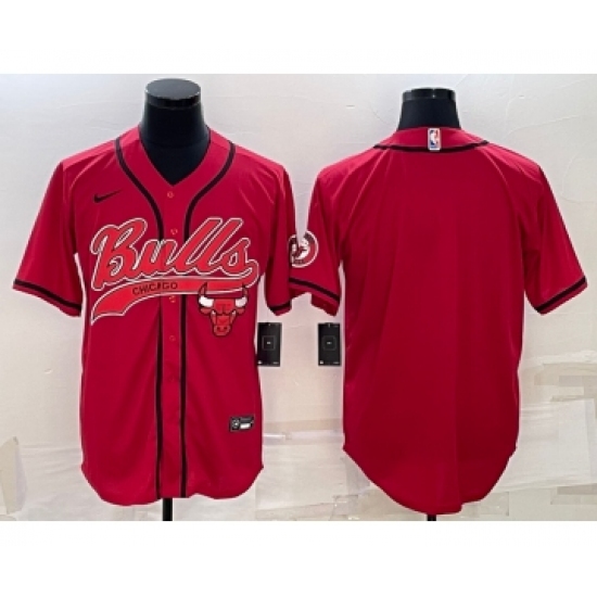 Men's Chicago Bulls Red Team Big Logo With Patch Cool Base Stitched Baseball Jersey - Ujersey