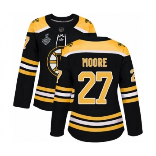 Women's Boston Bruins #27 John Moore Authentic Black Home 2019 Stanley Cup Final Bound Hockey Jersey - Ujersey