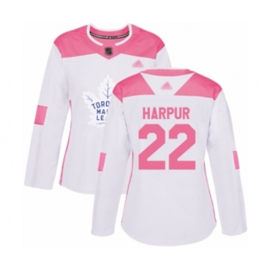 Women's Toronto Maple Leafs #22 Ben Harpur Authentic White Pink Fashion Hockey Jersey - Ujersey
