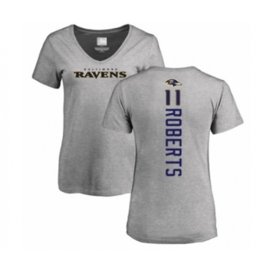 Football Women's Baltimore Ravens #11 Seth Roberts Ash Backer V-Neck T-Shirt - Ujersey