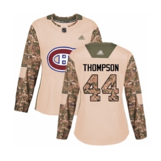 Women's Montreal Canadiens #44 Nate Thompson Authentic Camo Veterans Day Practice Hockey Jersey - Ujersey