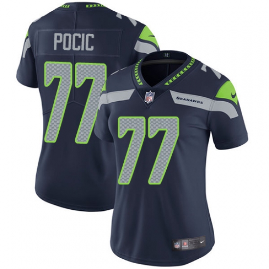 Women's Nike Seattle Seahawks #77 Ethan Pocic Navy Blue Team Color Vapor Untouchable Limited Player NFL Jersey - Ujersey