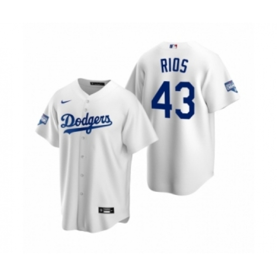Men's Los Angeles Dodgers #43 Edwin Rios White 2020 World Series Champions Replica Jersey - Ujersey