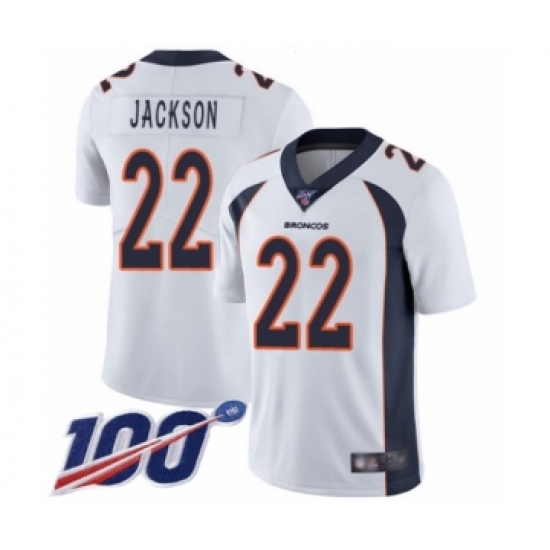 Men's Denver Broncos #22 Kareem Jackson White Vapor Untouchable Limited Player 100th Season Football Jersey - Ujersey