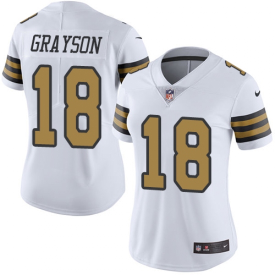 Women's Nike New Orleans Saints #18 Garrett Grayson Limited White Rush Vapor Untouchable NFL Jersey - Ujersey